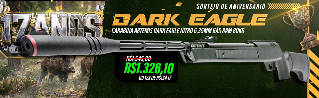 Carabina de Pressão Artemis Dark Eagle Nitro 6.35mm Gás Ram 80kg